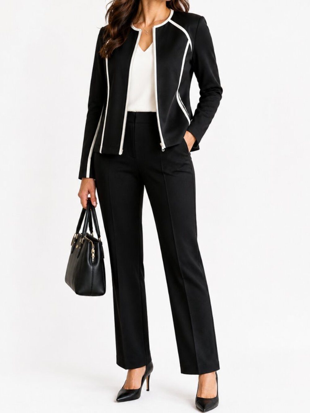 Michael Kors Contour Jacket Women’s 16W Black White Full Zip